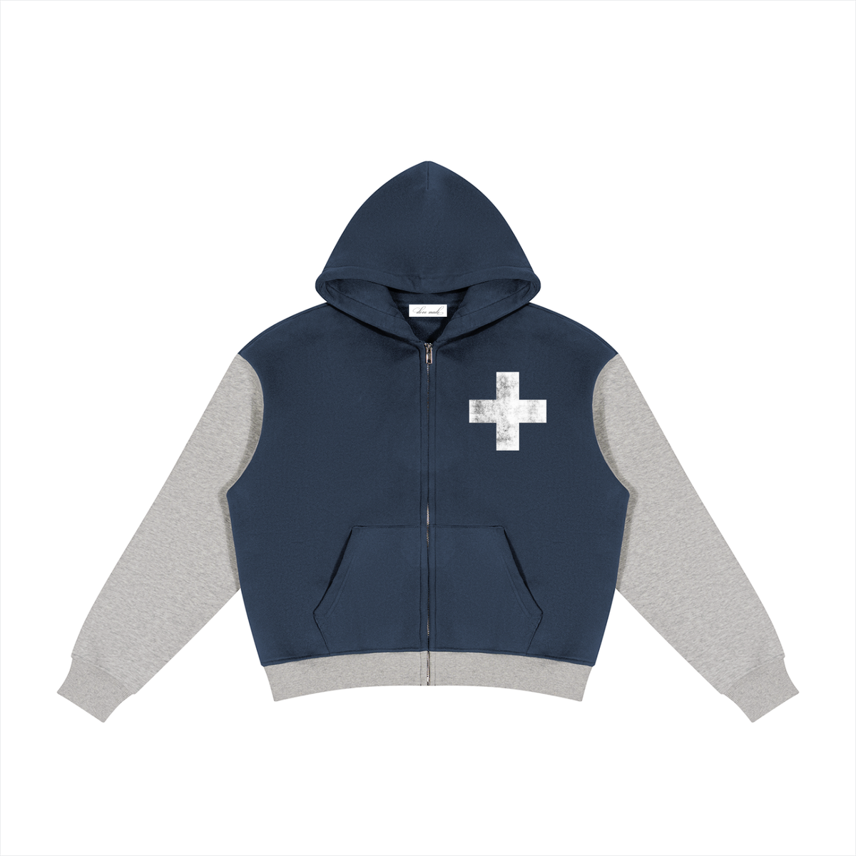 DoveMade Cross Navy Color Block Full Zip Hoodie
